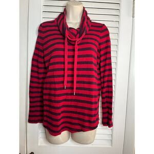 Chaps classic red/navy striped cowl neck knit top S Perfect for fall Cotton blen
